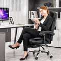 Big And Tall Office Chair, Pu Leather High Back Ergonomic Office Chair With Footrest, Executive Office Chair For Back Pain Relief, Black Office Chair Black Pu Iron