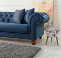 Flora Ottoman 107 Ivory Grey Pattern Ivory Chenille Wood Chenille White Contemporary Oval Foam
