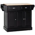 Homcom Rolling Kitchen Island With Storage, Kitchen Cart With Wheels And Wood Countertop, Utility Cart With 2 Drawers, 3 Cabinets, Towel Rack And Spice Stand, Black Black Rubber Wood