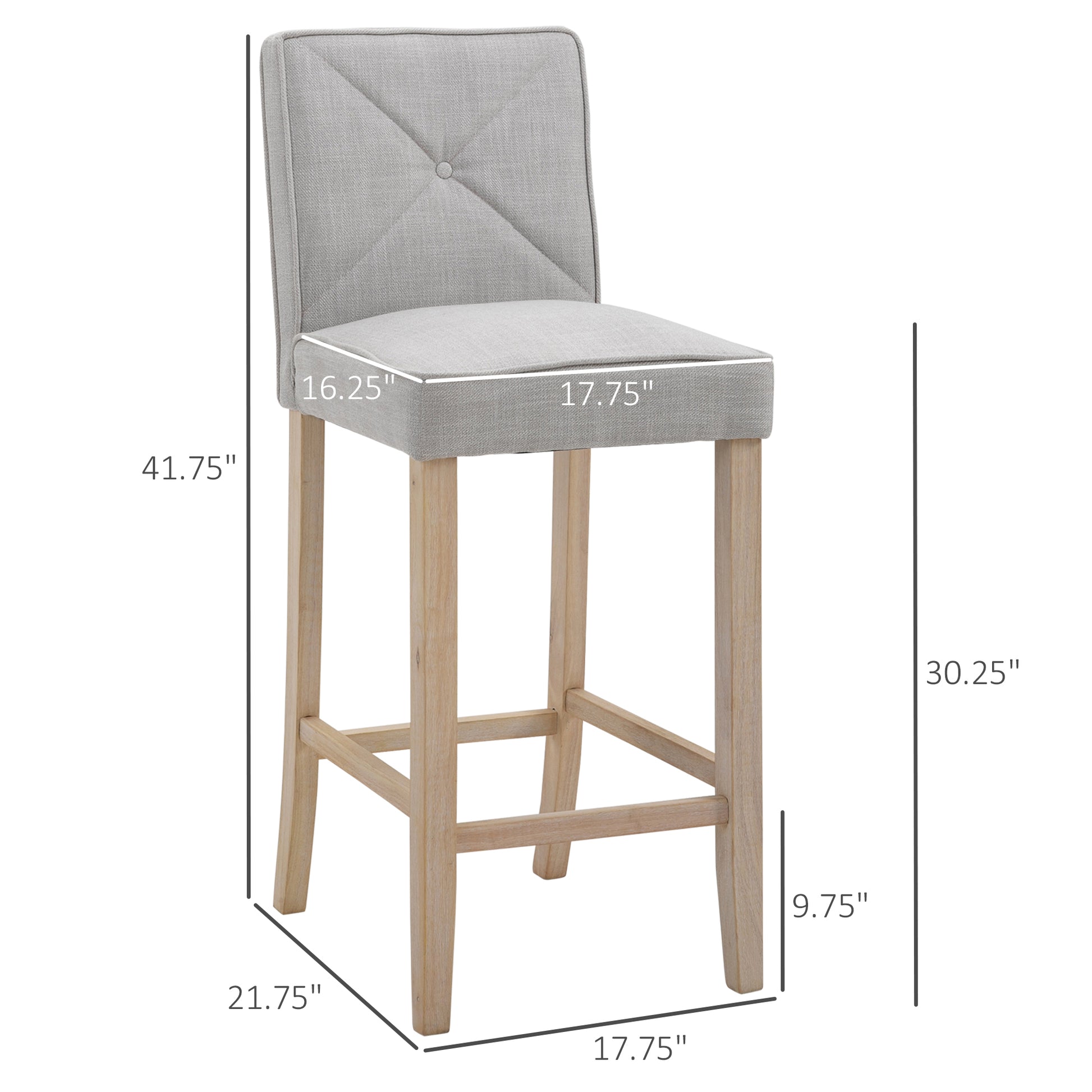Homcom Modern Bar Stools Set Of 2, Upholstered Bar Height Kitchen Stools With Build In Footrest, Solid Wood Legs, Beige Beige Polyester