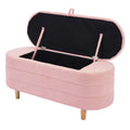 Elegant Upholstered Sherpa Fabric Storage Ottoman With Wood Legs, Storage Bench For Bedroom, Living Room, Pink Pink Wood