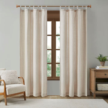 Faux Linen Tab Top Fleece Lined Curtain Panel Only 1 Pc Panel Natural Polyester