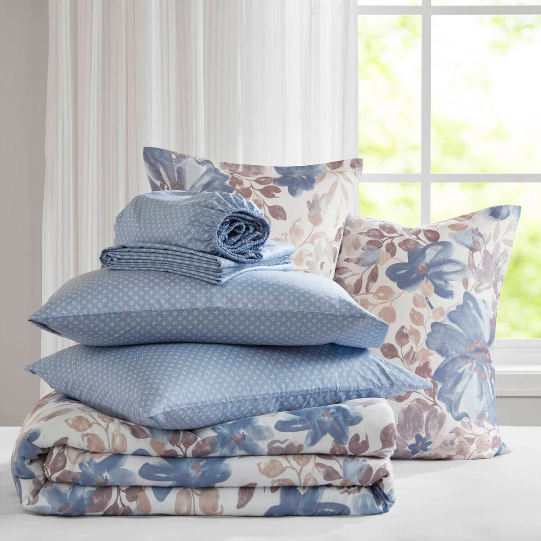 Floral Comforter Set With Bed Sheets Blue King Blue Polyester