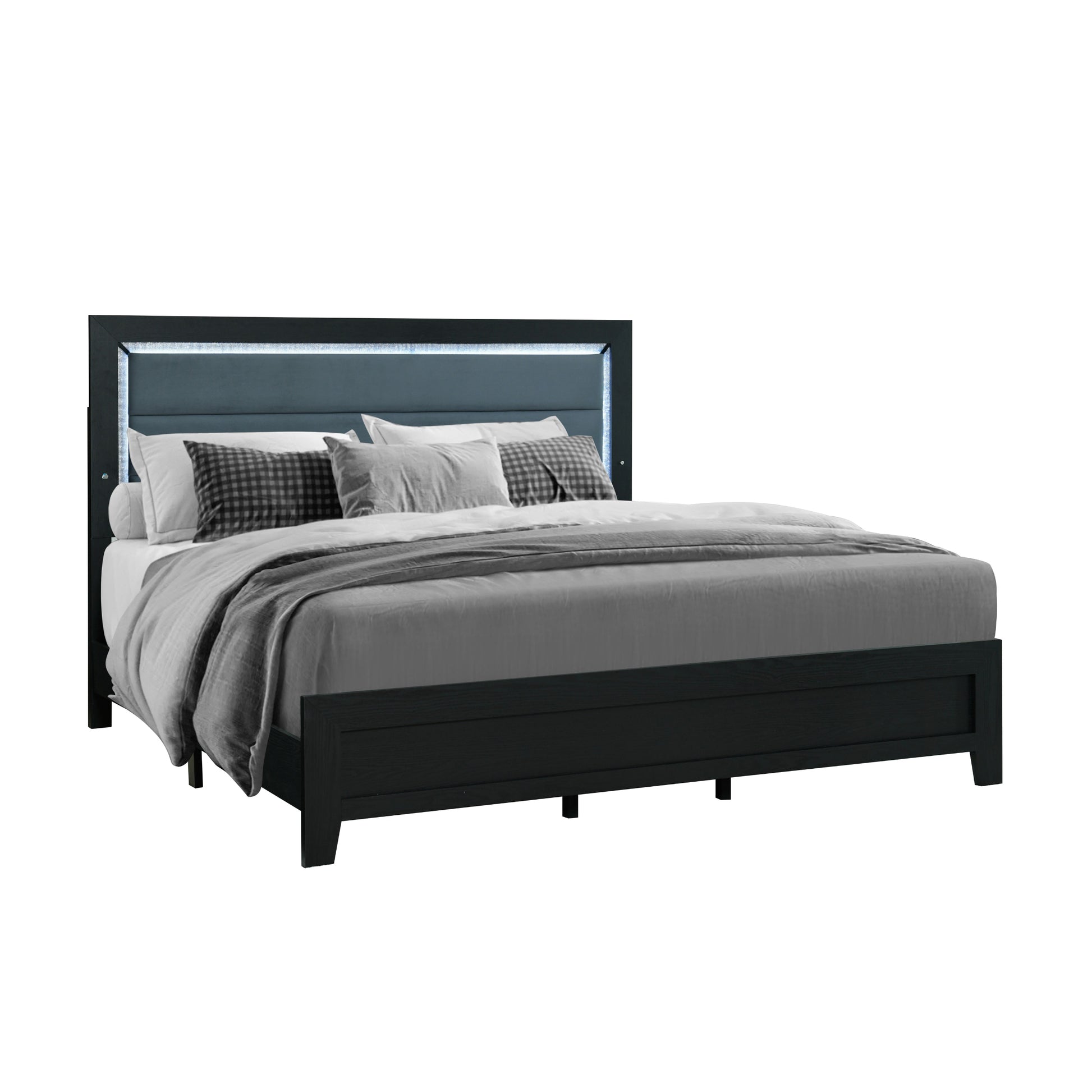 Carlos Black Full Bed With Led Black Solid Wood Mdf