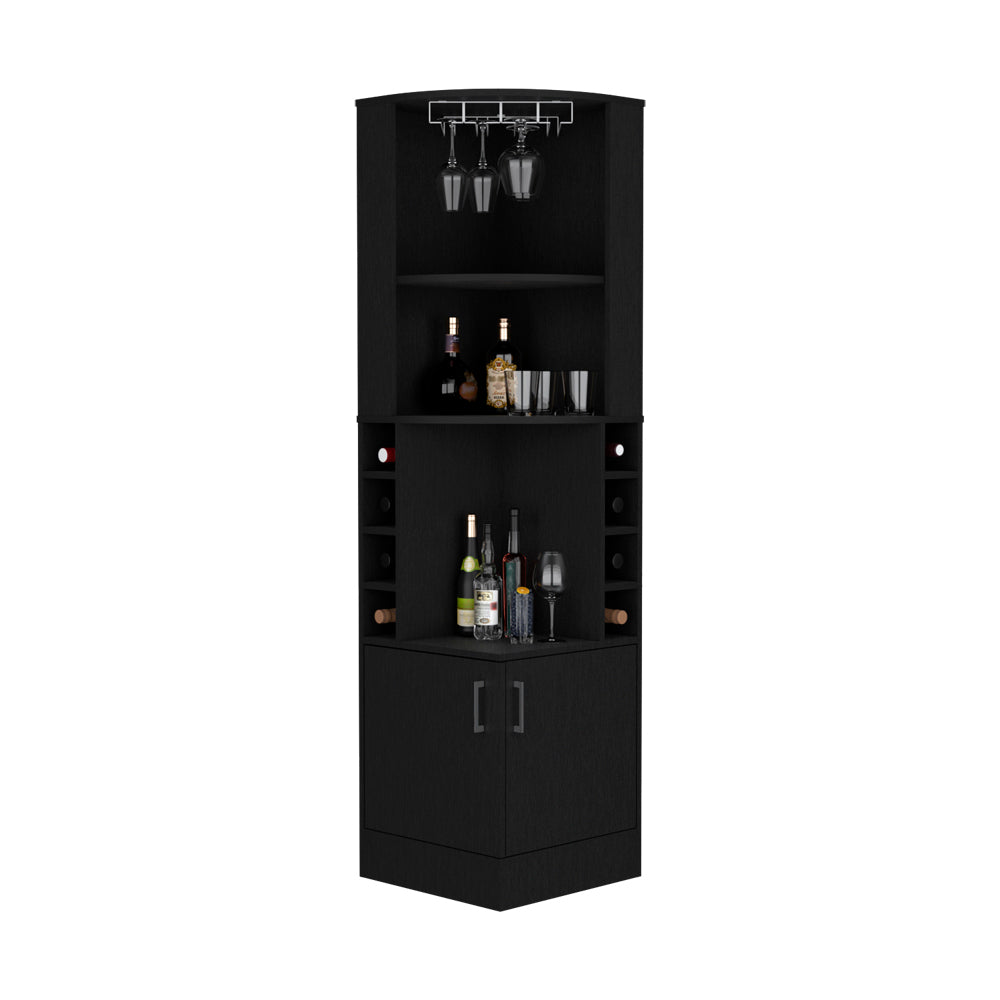 Corner Bar Cabinet Atanasio, Living Room, Black Black Particle Board Particle Board