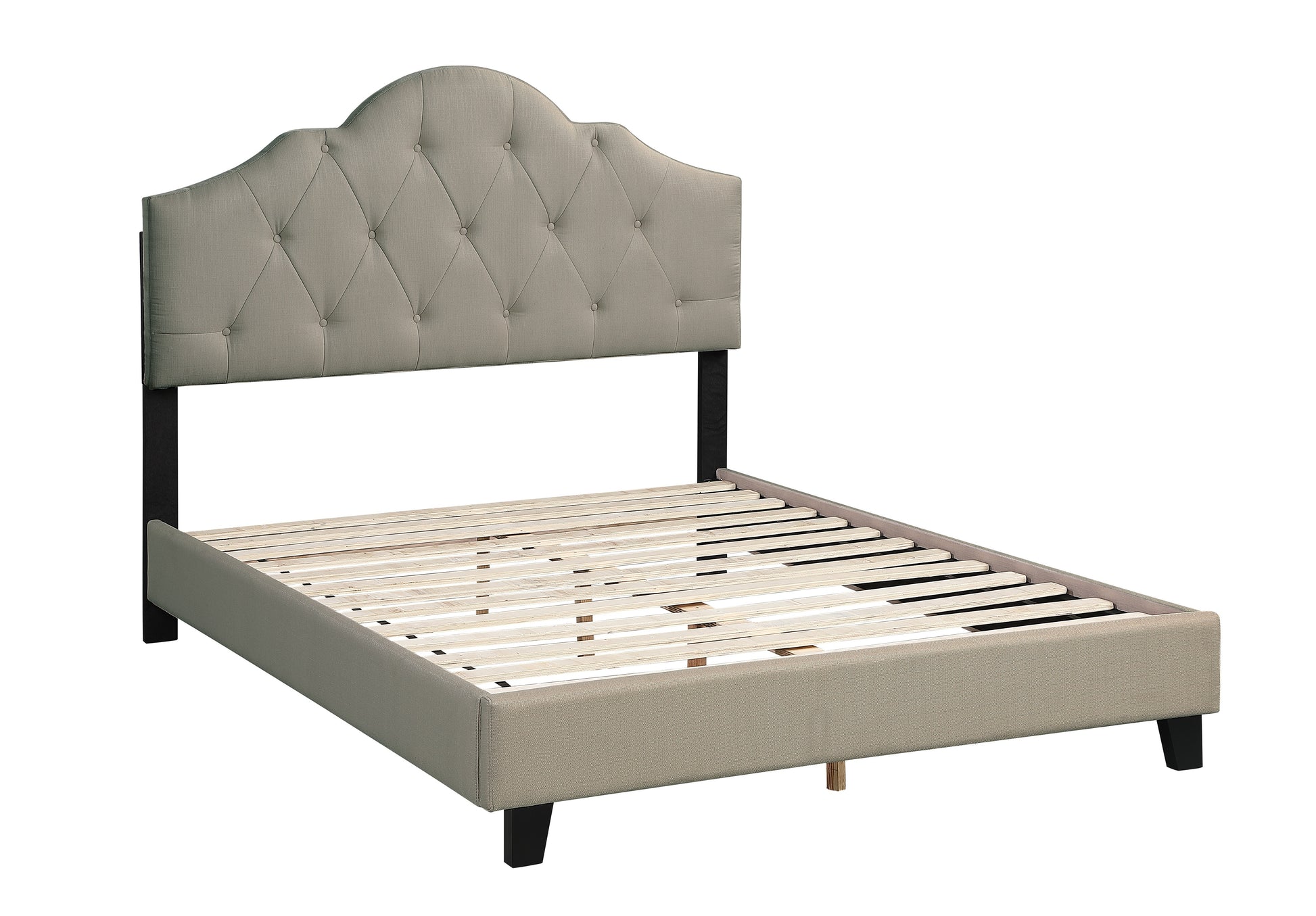 Majestic Arch 1Pc Queen Size Bed Adjustable Hb Grey Polyfiber Tufted Upholstered Wooden Bedframe Bedroom Furniture Box Spring Not Required Queen Gray Espresso Wood Bedroom