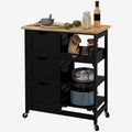 Homcom Rolling Kitchen Island Cart, Bar Serving Cart, Compact Trolley On Wheels With Wood Top, Shelves & Drawers For Home Dining Area, Black Black Mdf