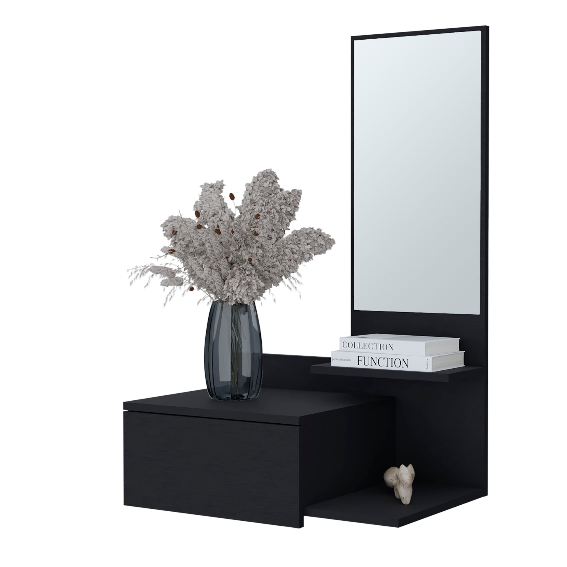 Elgin Floating Vanity With Included Mirror, Black Black Primary Living Space Modern Particle Board Melamine