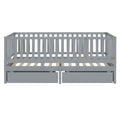 Twin Size Wood Daybed With Fence Guardrails And 2 Drawers, Split Into Independent Floor Bed & Daybed, Gray Old Sku :Lp000881Aae Twin Gray Solid Wood Mdf