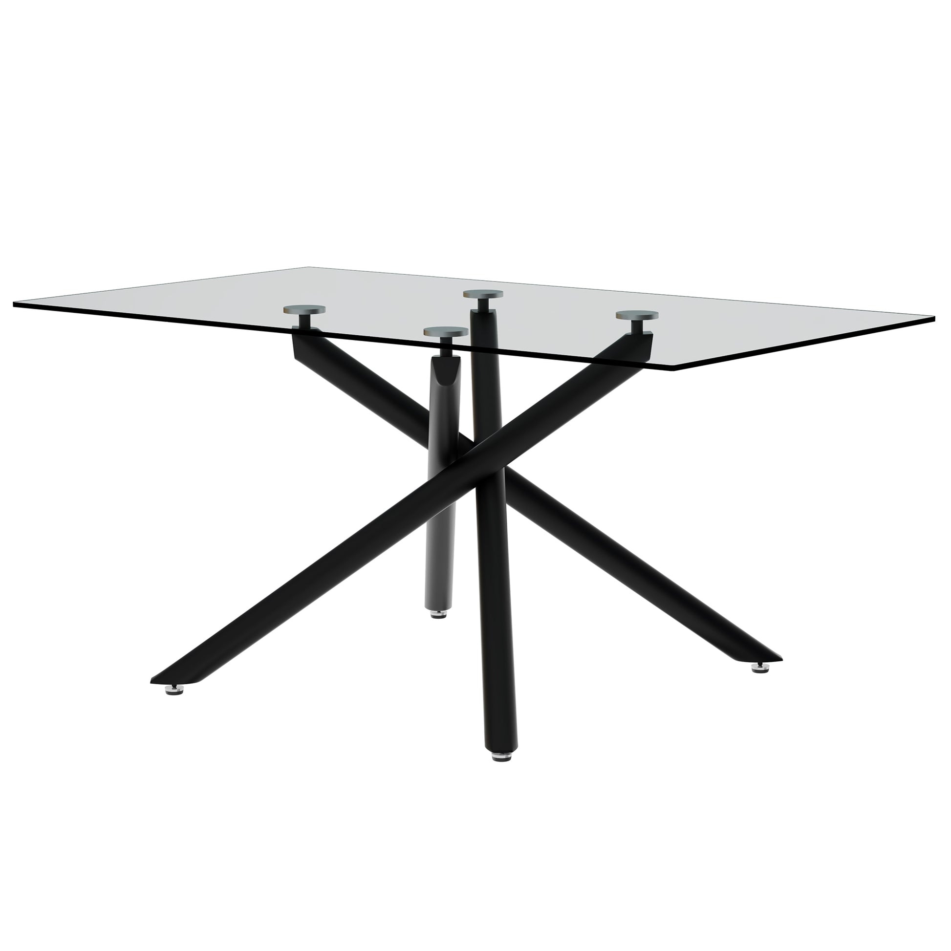 Table And Chair Set.Modern Rectangular Glass Dining Table With 0.39" Tempered Glass Tabletop And Black Metal Legs.Paired With Multiple Chairs Designed With Pu Cushions And Black Metal Legs. White Black Seats 4 Tempered Glass