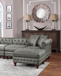 Slate Gray 4Pc Sectional Set 2X Reversible Loveseat Chaise And 2X Ottomans Tufted Couch Pillows Light Slate Grey Faux Leather Wood Primary Living Space Tight Back Contemporary,Luxury,Traditional U
