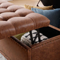 Storage Ottoman Bench Brown Brown Bedroom Leather Wood Fabric