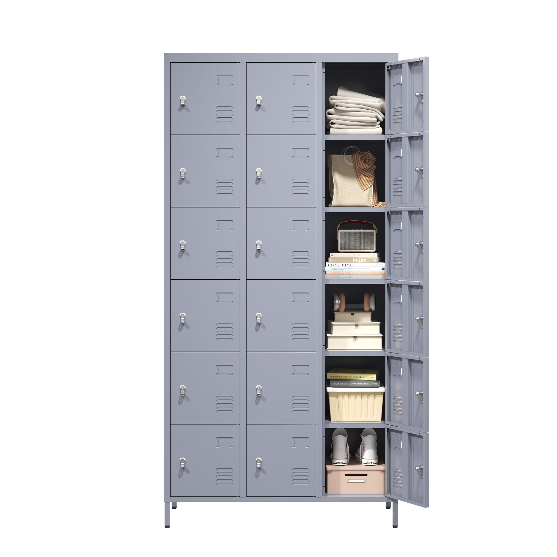18 Door 72"H Metal Lockers With Lock For Employees,Storage Locker Cabinet For Home Gym Office School Garage,Easy Assembly,Gray 5 Or More Spaces Gray Primary Living Space Door Locks Modern Metal