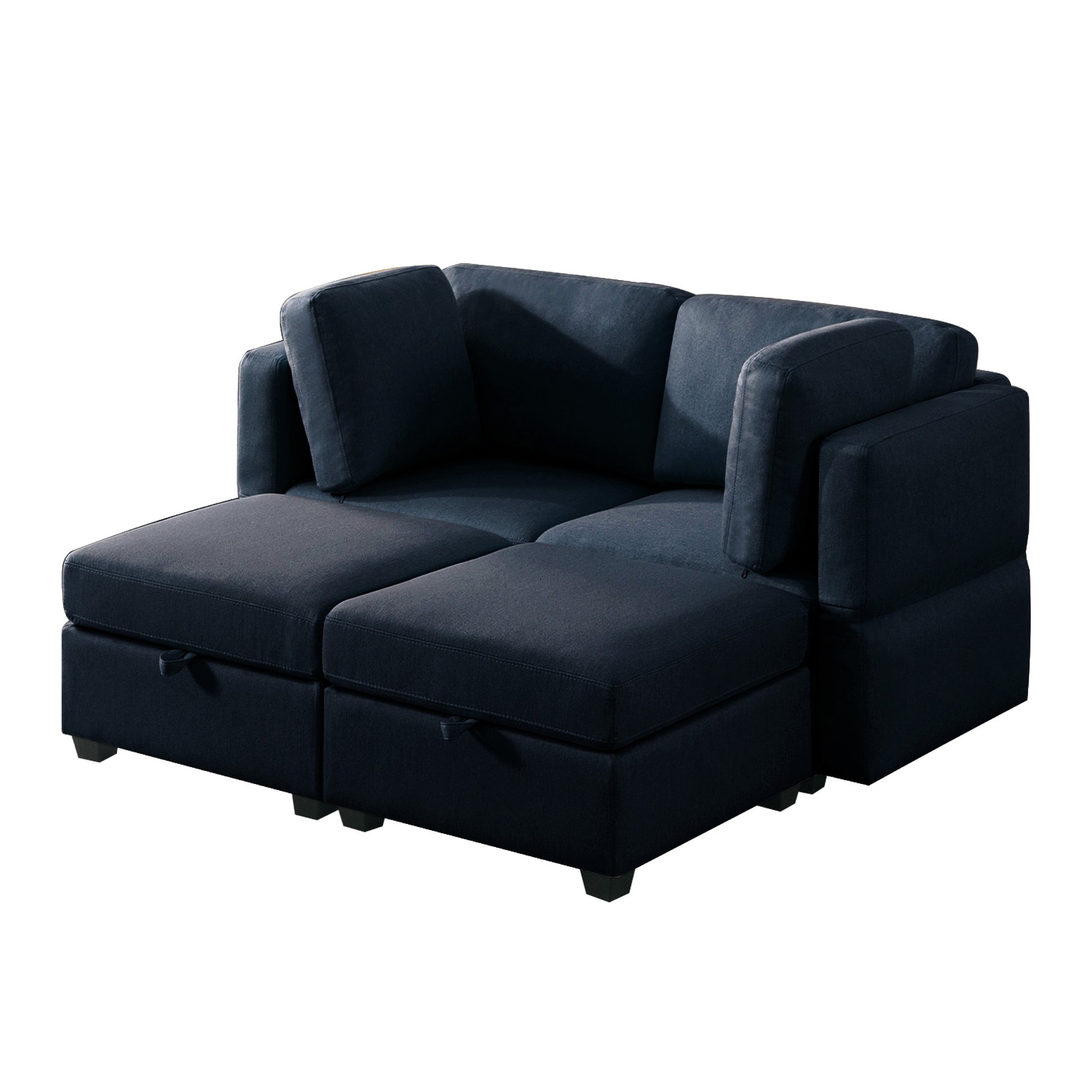 Modular Sectional 2 Seater Sofa With 2 Ottomanssleeper Sofa Bed Modular Sofa With Chaiseadjustable Arms And Backs Blue Blue Polyester 2 Seat