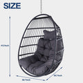 Swing Hammock Egg Basket Chairs Without Stand Indoor Outdoor, Uv Resistant Cushion Hanging Chair, Foldable Frame 350Lbs Capacity Ceiling Hammock Chair For Patio Porch Backyard Balcony Black Rattan