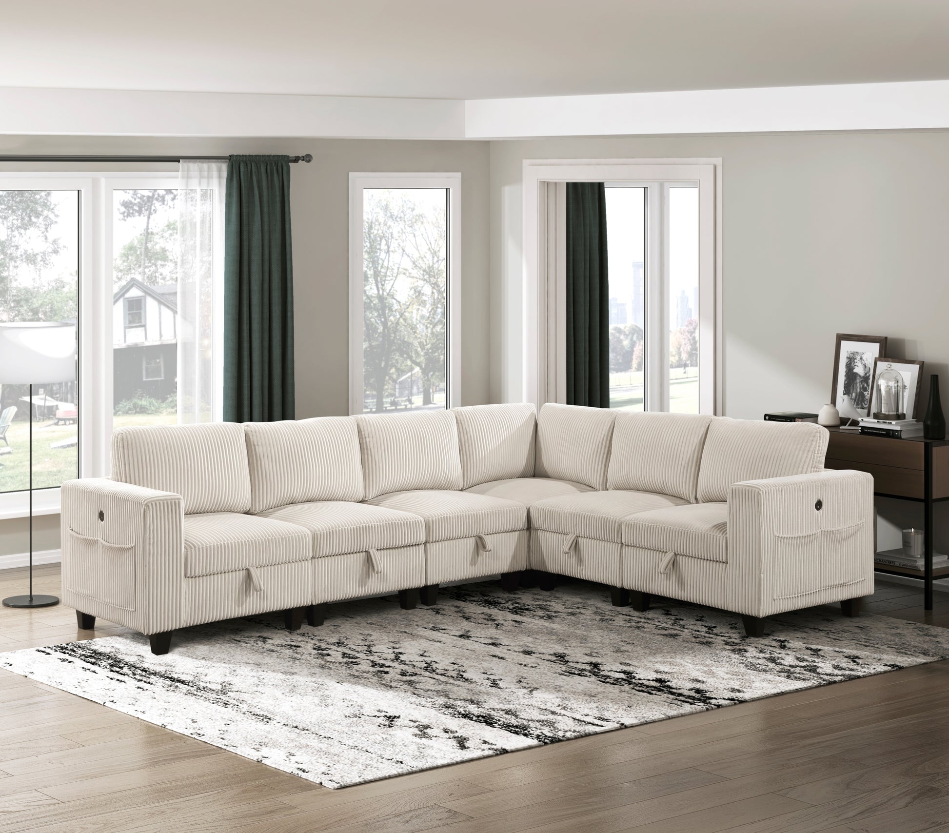 Modern Living Room Furniture Beige Corner Seat With Storage Corduroy Fabric Upholstery 1Pc Modular Piece Beige Primary Living Space Contemporary,Modern Solid Wood