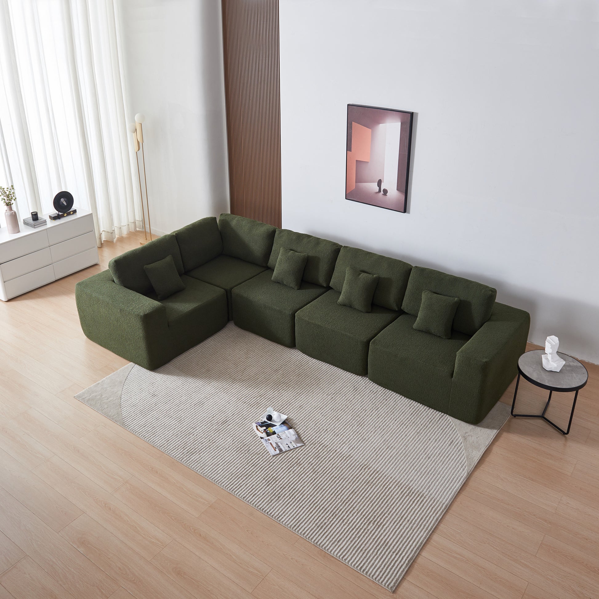 Luxury Modern U Shaped Sectional Sofa Couch, Large Modular Sherpa Fabric Couch For Living Room, High Density Foam, Comfortable, Easy Assembly, Perfect For Families And Entertaining Guests Green Medium Soft Foam Sherpa 5 Seat