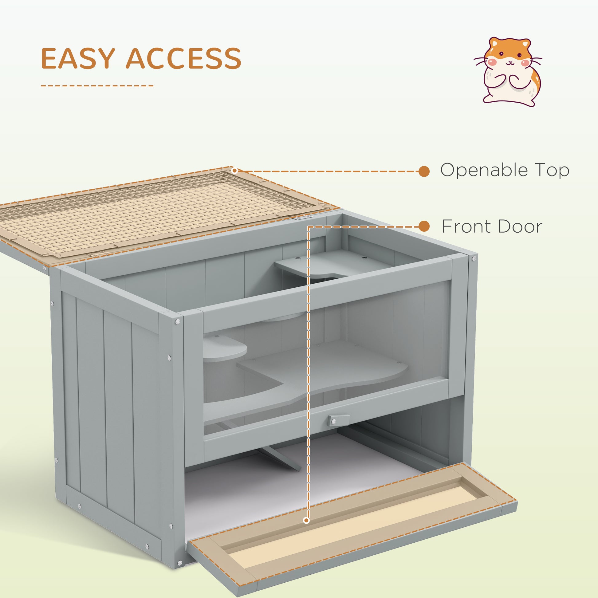 Pawhut 2 Level Hamster Cage Mice And Rat House, Small Animal Habitat For Guinea Pigs, Chinchillas With Openable Top, Front Door, Shelf And Ladder, Gray Grey Wood