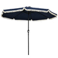 Outsunny 9Ft Patio Umbrella With Push Button Tilt And Crank, Ruffled Outdoor Market Table Umbrella With Tassles And 8 Ribs, For Garden, Deck, Pool, Dark Blue Dark Blue Polyester