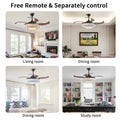 Contemporary Led Retractable Ceiling Fan With Light And Remote Control, Quiet Reversible Motor,4 Blades Modern Ceiling Fans For Kitchen Bedroom Dining Room Patio Black Abs Iron