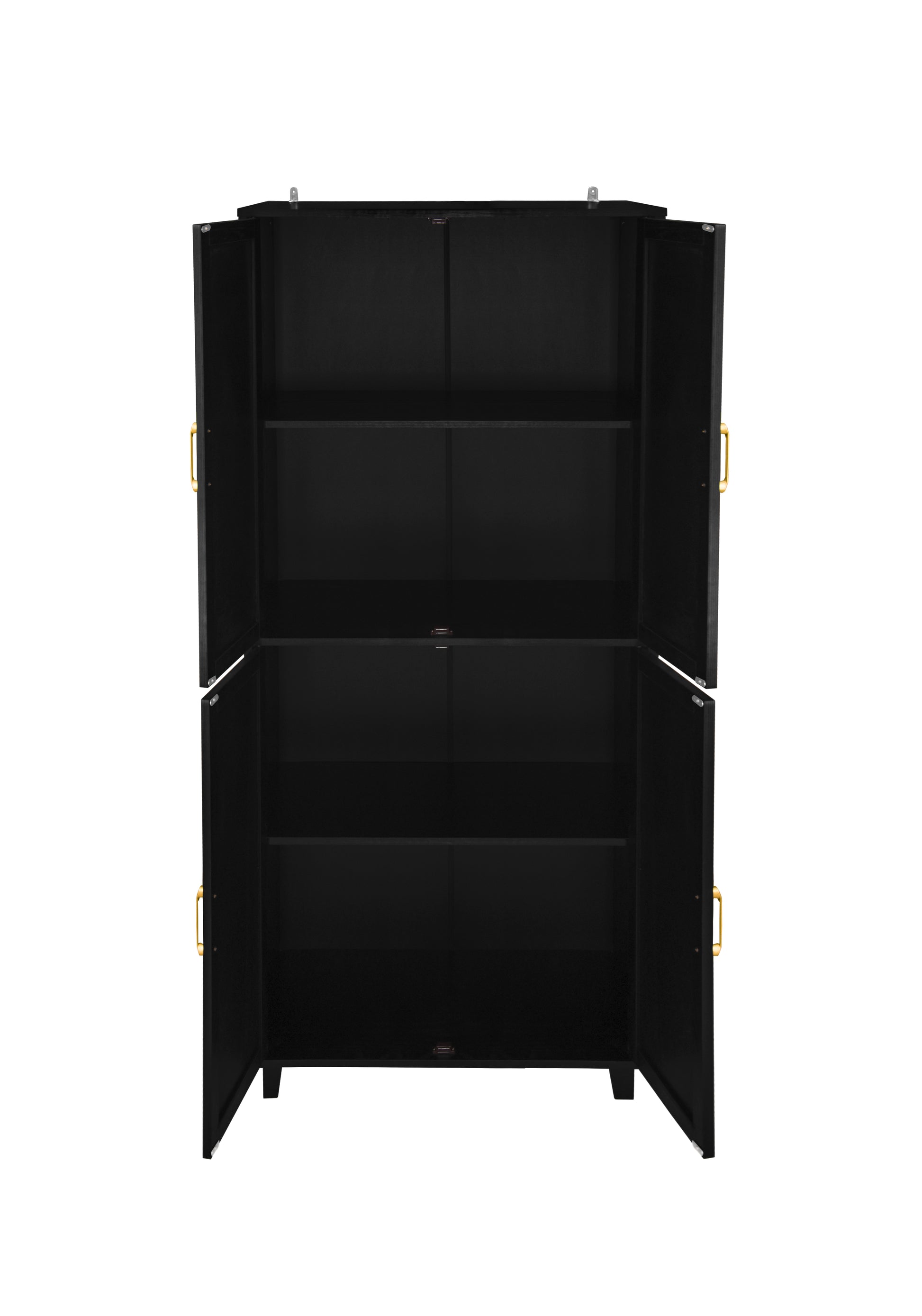 4 Door Cabinet, With 4 Adjustable Inner Shelves, Storage Cabinet Black Mdf