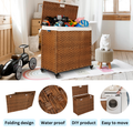 Laundry Hamper With Lid Pe Rattan Powder Coating Frame Clothes Hampers With 02 Removable Bags, Wheels, 160L, Brown Color Brown 1 Bathroom American Design,American Traditional Wicker