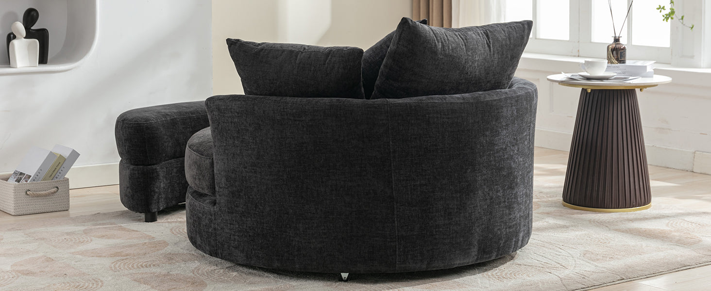 Orisfur. 360 Swivel Accent Barrel Chair With Storage Ottoman & 4 Pillows, Modern Chenille Leisure Chair Round Accent For Living Room, Gray Gray Foam Chenille