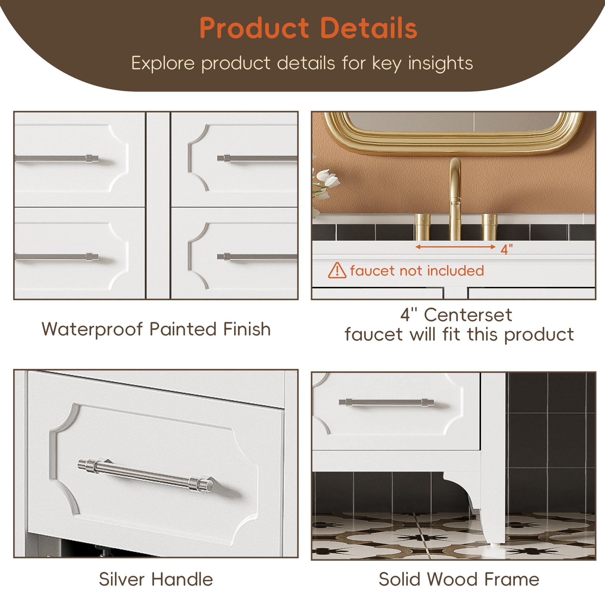 36'' Bathroom Vanity With Resin Sink Combo, Free Standing Single Vanity Set With Four Drawers, Solid Wood Frame Bathroom Storage Cabinet Same As Sw000128Aak White Bathroom Modern Solid Wood Mdf