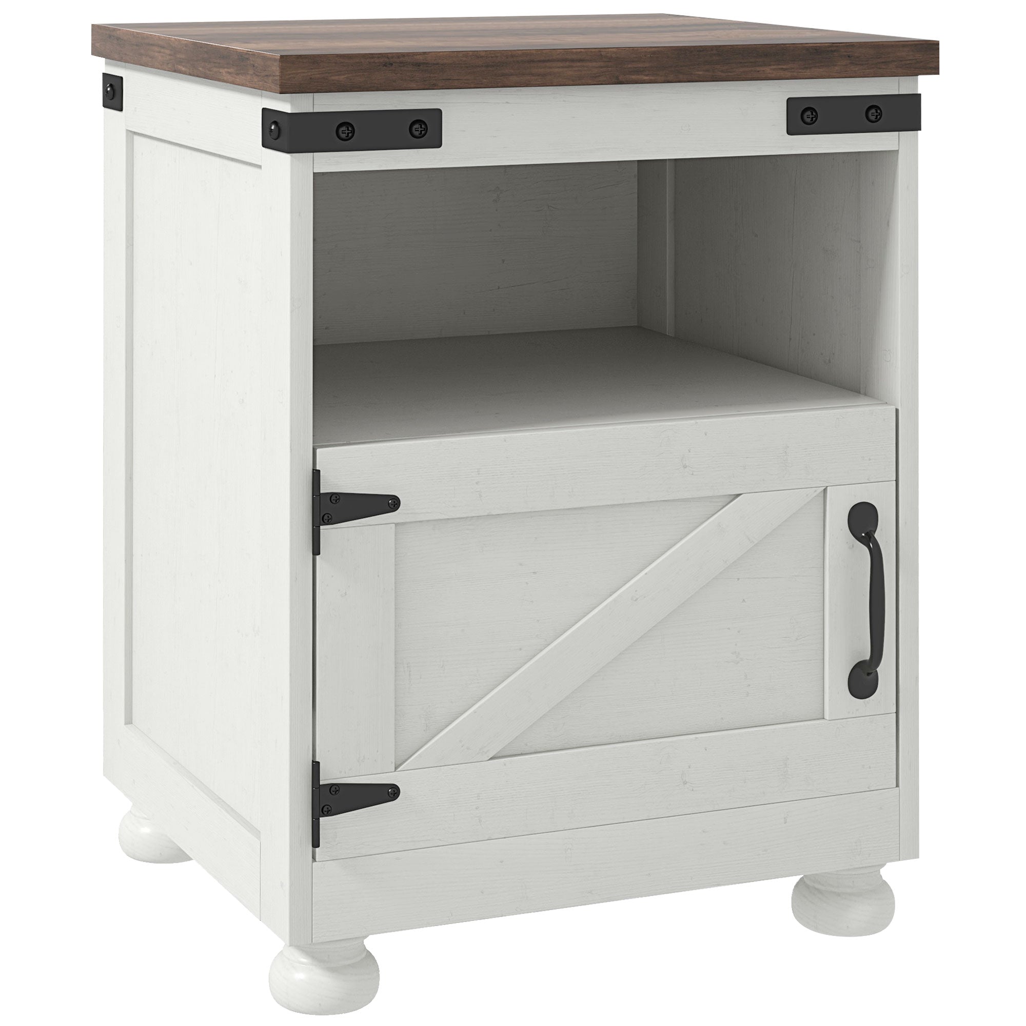 Homcom Small Side Table With Storage, Farmhouse End Table With Open Shelf And Cupboard, Modern Sofa Table With Wood Legs For Living Room, White White Particle Board