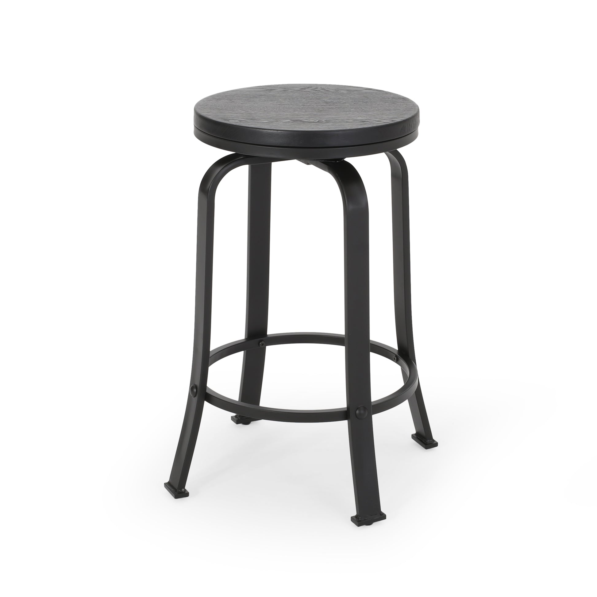 Counter Stool2Pcs Set Black Wood Metal