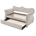 Beige Upholstered Twin Daybed With Trundle Twin Beige Wood Bedroom Velvet Velvet