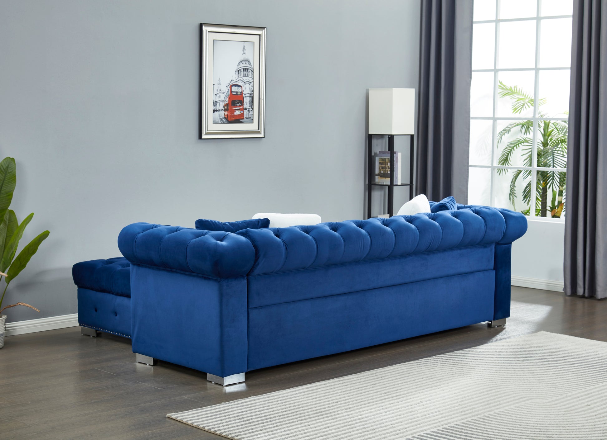 Reversible Sectional Sofa 4 Seater Oversized Convertible L Shaped Couch Velvet Sofa Couch Navy Blue Velvet 4 Seat