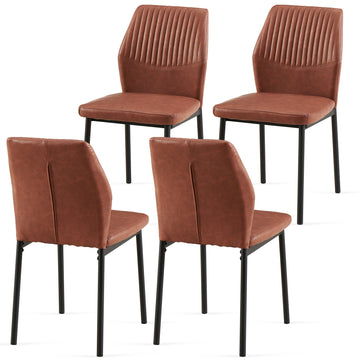 Brown Pu Leather Dining Chairs Living Room Chair Modern Kitchen Armless Side Chair With Metal Legs Set Of 4 Metal Plaid Brown Dining Room Powder Coated Foam Dry Clean Modern Dining Chairs Solid Back Set Of 4 Or More Foam Pu Leather