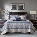 6 Piece Reversible Jacquard Quilt Set With Throw Pillows Navy King Cal King Navy Cotton