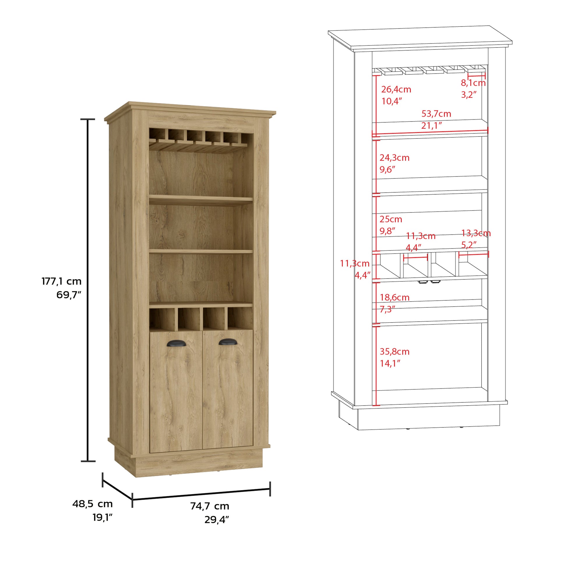 Lafayette Bar Cabinet With 4 Bottle Rack, Upper Glass Holder And Dual Door Design Beige Primary Living Space Modern Shelves Included Particle Board