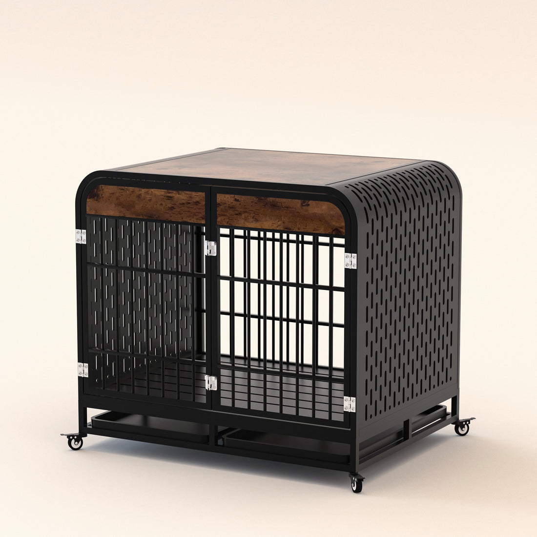 Heavy Duty Dog Crate Furniture Wooden Table Pet Dog Cage Kennel House Indoor Side End Table Decor With Removable Trays And Lockable Wheels For Medium And Large Dogs 40" Brown Brown Outdoor Kennel Medium 26 40 Lbs Mdf Steel