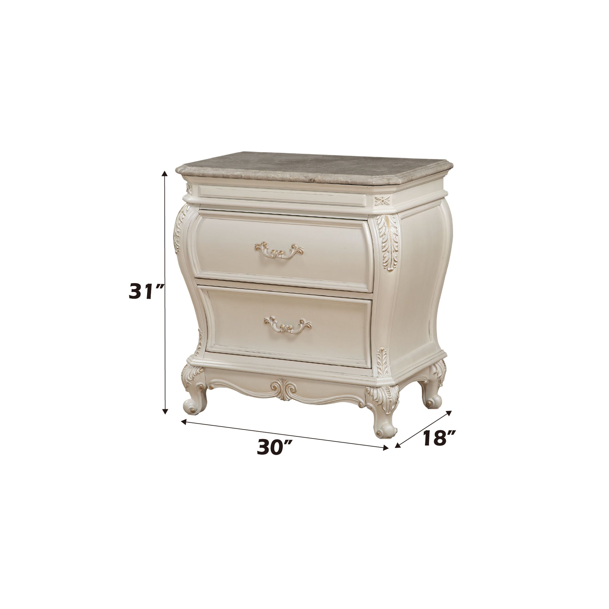 Chantelle Pearl White Finish Nightstand W Granite Top White Synthetic Wood