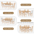 Vintage Traditional 9 Piece 82.7Inch Extendable Dining Table Set With 23.6Inch Removable Leaf And 8 Upholstered Dining Chairs For 8, Natural Wood Dining Room Distressed Finish Rubberwood Rectangular Dining Table With Bench Wood Wood Natural Seats 8