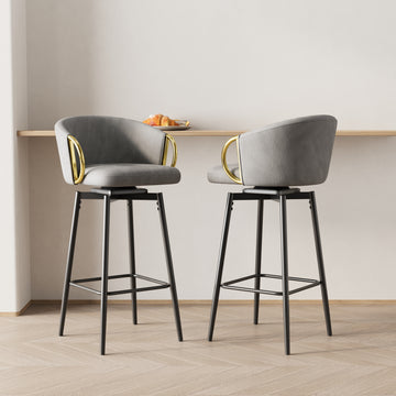 30 Inch Dining Chairs Set Of 2 Modern Style 360 Swivel Bar Chairs With Simple Design, Comfortable High Stools, And Flexible Dining Chairs Suitable For Bars, Restaurants,Velvet Bar Chair Beige Grey