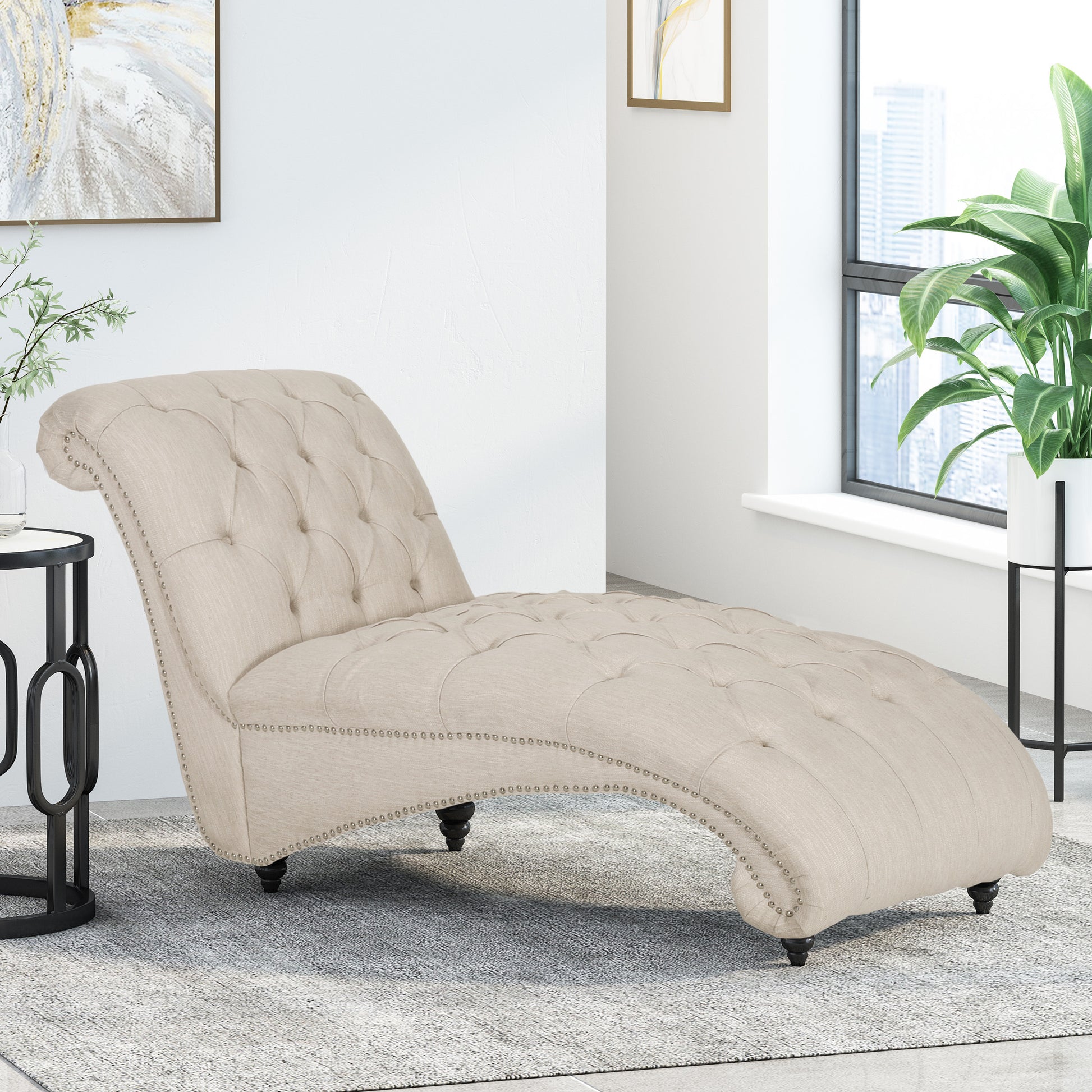 Chaise Lounge Beige Fabric 1 Seat