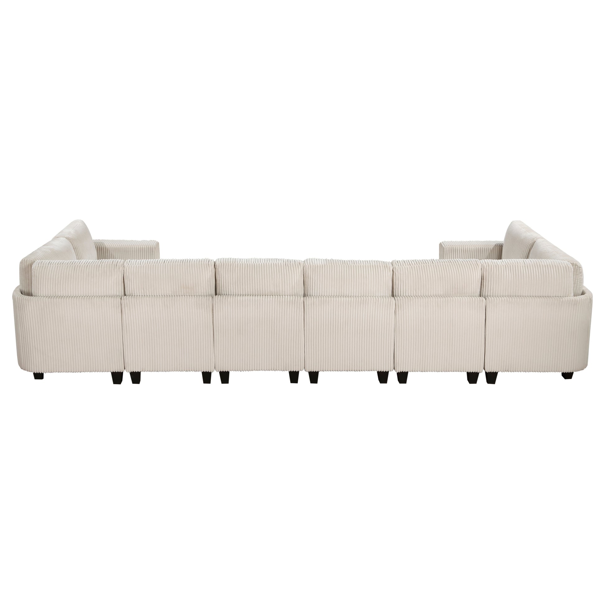 8 Piece Modular Sectional With Storage Seats, Side Pockets, Charging Ports Beige Corduroy Fabric Modern Living Room Sectional Couch Solid Wood Furniture Beige Polyester Wood Primary Living Space Modern Solid Wood 8 Seat