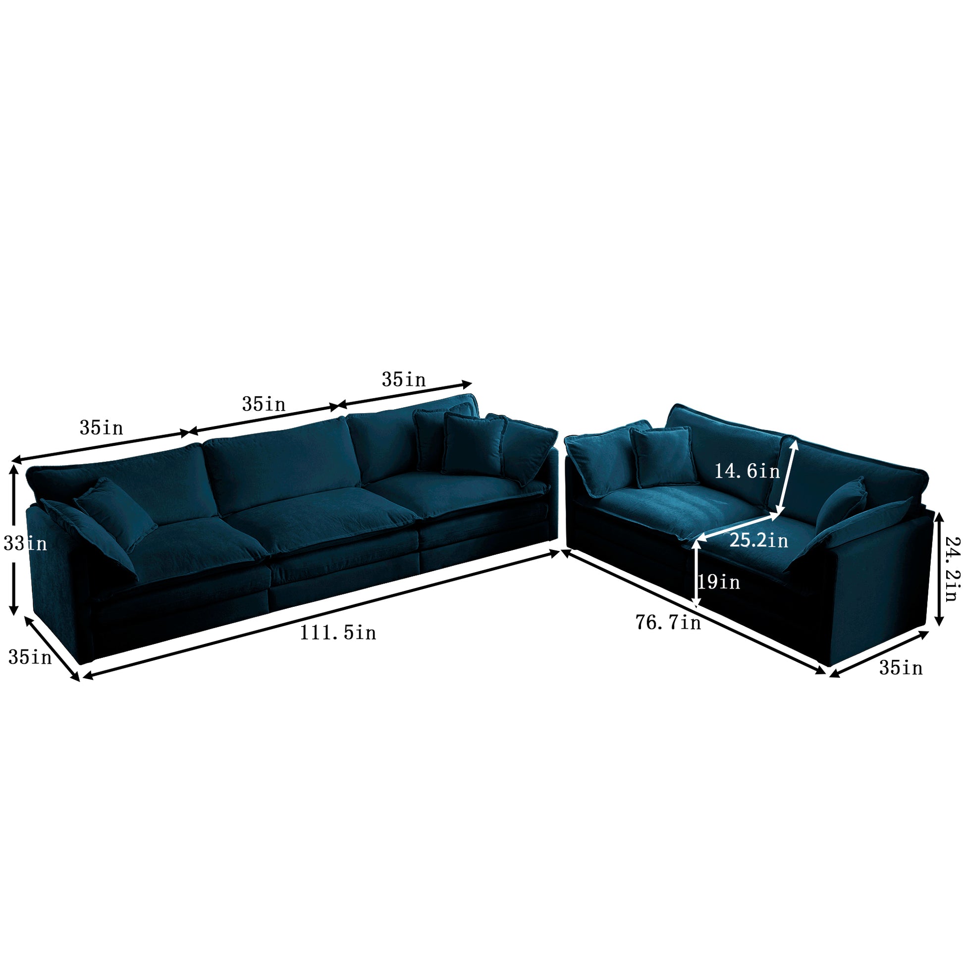 Sofa Set Of 2 Chenille Couch, 2 3 Seater Sofa Set Deep Seat Sofa, Modern Sofa Set For Living Room, Blue Chenille Blue Chenille 5 Seat