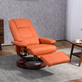 Homcom Faux Leather Manual Recliner, Adjustable Swivel Lounge Chair With Footrest, Armrest And Wrapped Wood Base For Living Room, Orange Orange Wood