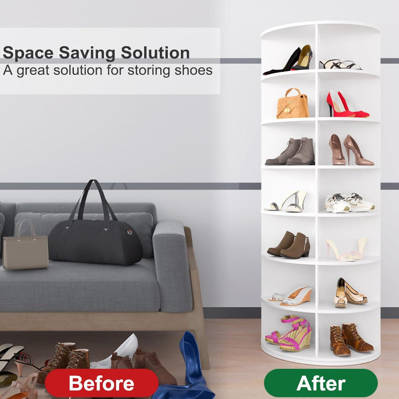7 Tier Rotating Shoe Rack Tower, Spinning Shoe Display, 360 Shoe Rack Storage Round Carousel, Vertical Handbag Rotate Shoes Closet Organization, Christmas Gift White White Pvc