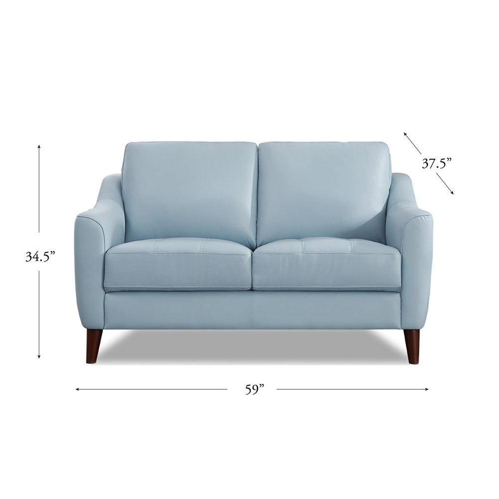 Ersa Leather Loveseat Blue Memory Foam Genuine Leather