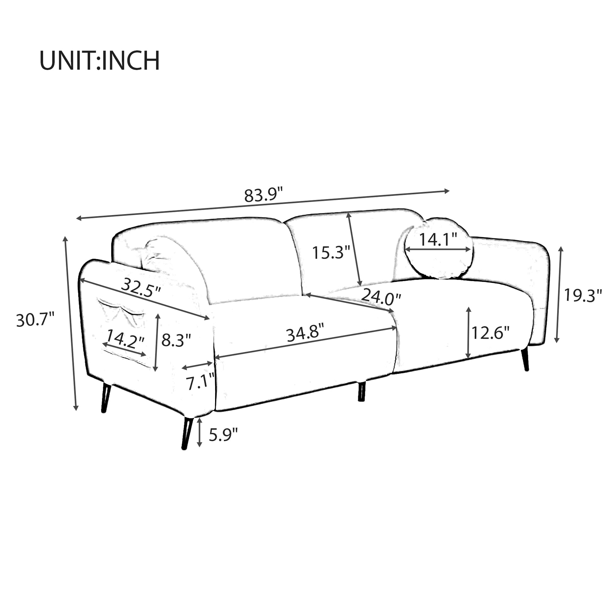83.9''Upholstered Sofa For Living Room, Bedroom, And Apartments Beige Polyester 2 Seat
