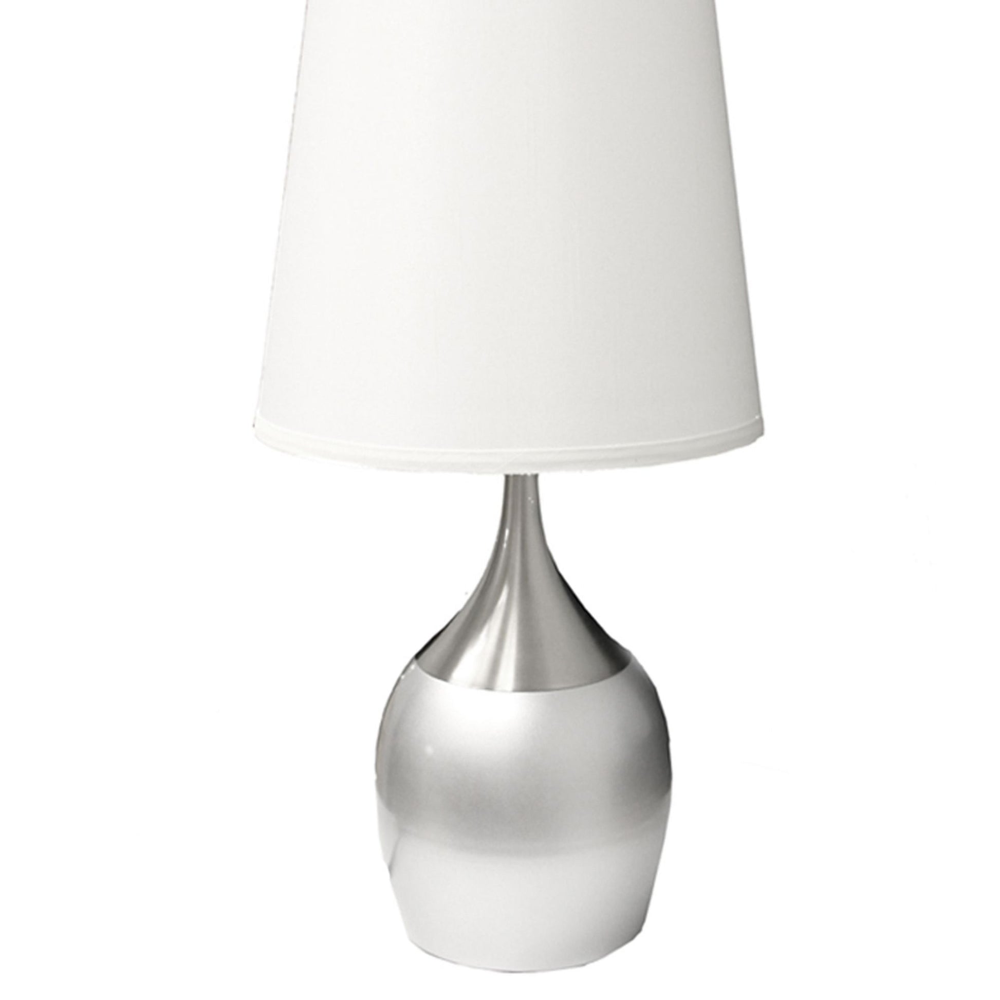 24" Tall Metal Touch Table Lamp With Silver Finish, White Shade Multicolor Metal