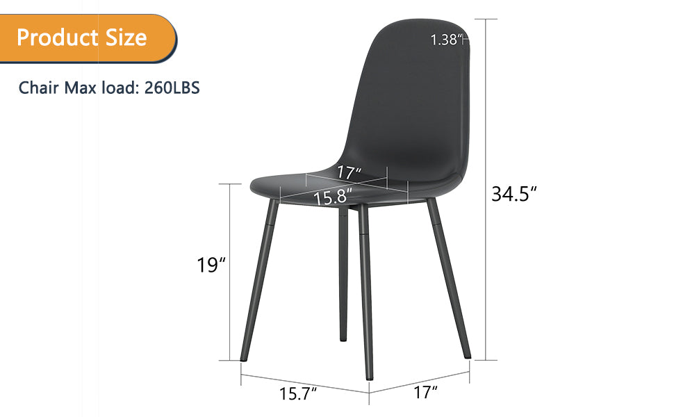 Modern Minimalist Black Dining Chair Set Four Chairs Per Box, Stable And Comfortable.Modern Mid Century Style Upholstered Side Chairs,Spoon Shaped Chairs With Black Metal Legs. Black Metal,Pu