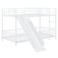 Twin Over Twin Size Metal Bunk Bed With Slide And Guardrails, White Twin White Metal