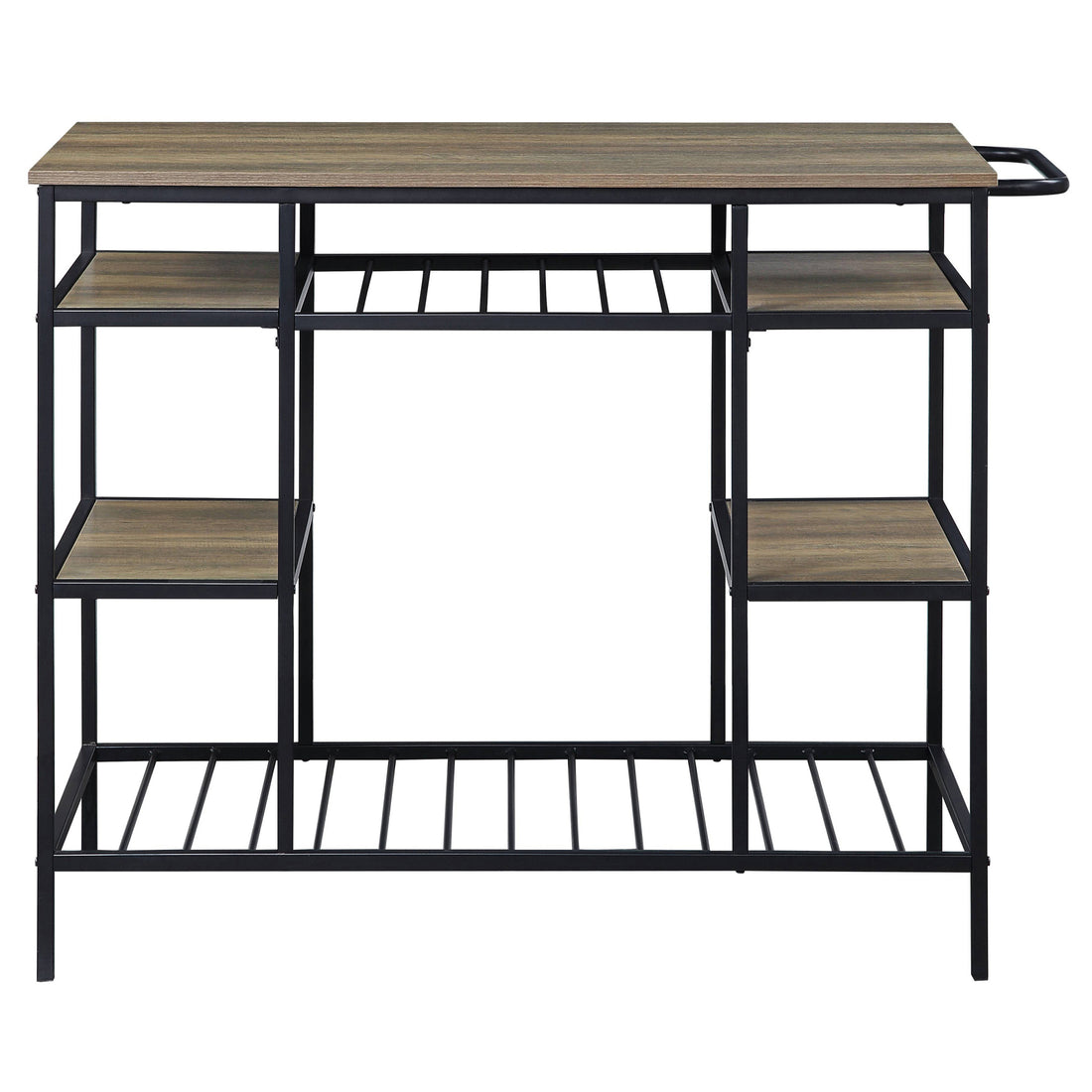 Rustic Oak And Black Kitchen Island With Open Shelving Natural Black Dining Room Industrial Rectangular Kitchen Carts Wood Metal